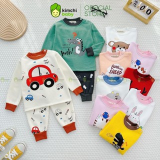 [BÉ 9-21kKG] Bộ Nỉ Bông Dài Tay Cho Bé Trai, Bé Gái KIMCHIBABY Hoạ Tiết KL, Bộ Quần Áo Giữ Nhiệt Cho Bé mặc Nhà KCTD323