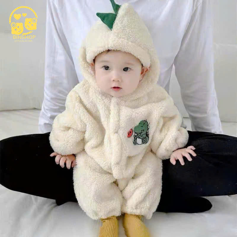  Bodysuit Bé Trai Bé Gái hình gấu dễ thương,Body Lông Cừu Ấm Áp Cho Bé Quần Áo Trẻ Em Bộ Liền Thân Thu Đông Size 3-12kg 