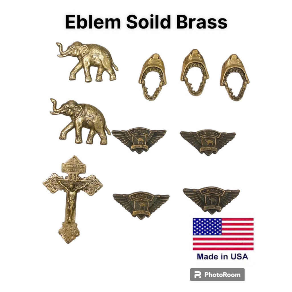 Eblem Zippo Mỹ chủ đề Voi và hàm cá mập chất liệu Solid Brass đồng nguyên chất, Hàng Zin Mỹ