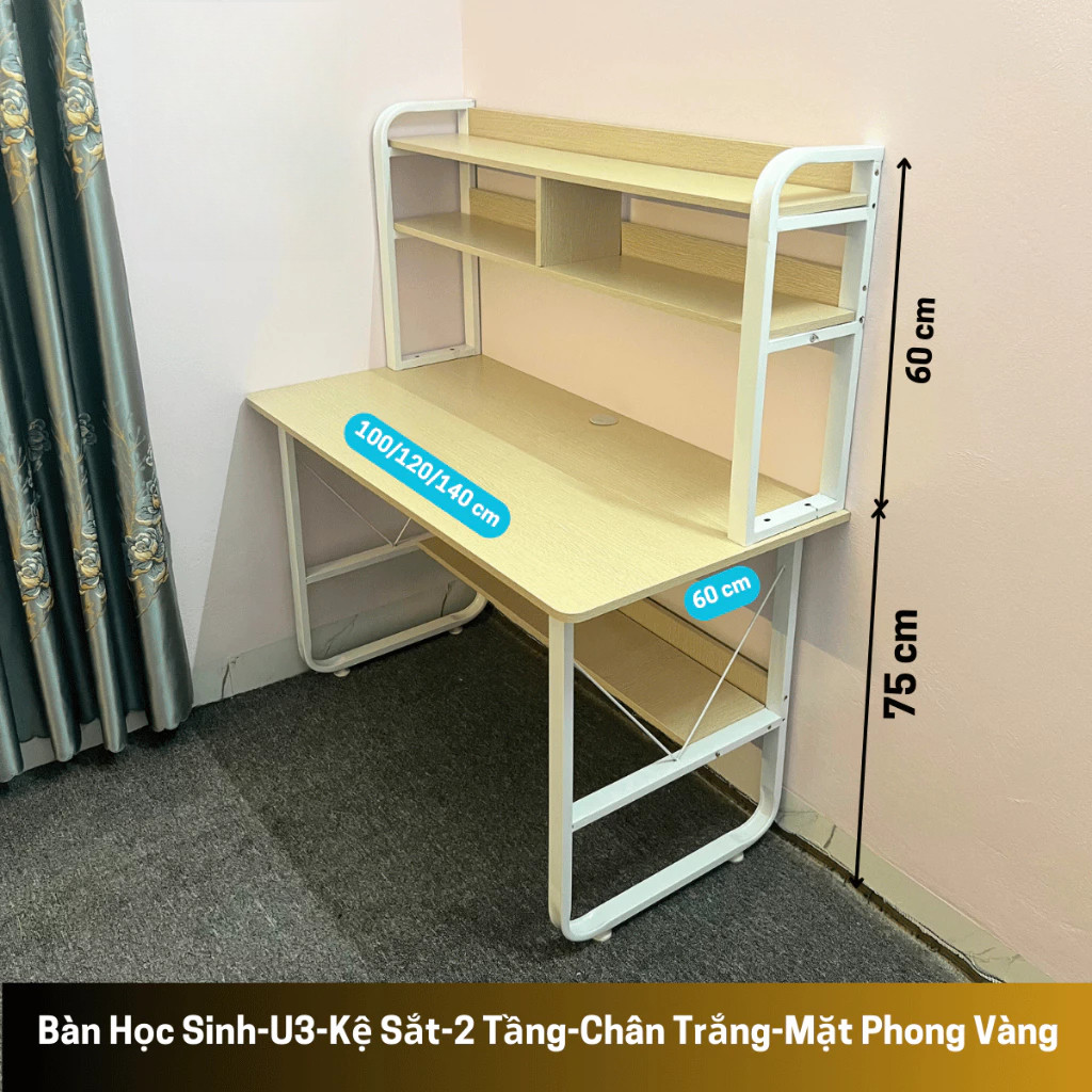 Bàn làm việc có kệ sách U4, Bàn học cho bé, bàn học sinh lắp ghép, bàn gỗ MDF dày 15mm, chân sắt sơn tĩnh điện 2 lớp | BigBuy360 - bigbuy360.vn
