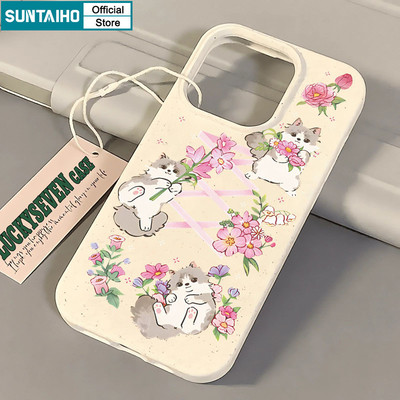 Ốp điện thoại họa tiết hoa và mèo con dễ thương Suntaiho Vỏ chống sốc cao cấp mềm mờ cho IPhone 11 12 13 14 15 16 Pro Max IP 7 8 Plus Iphon X Xs XR Xs Max