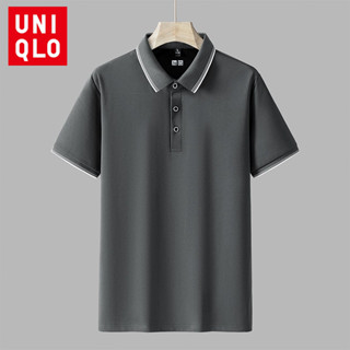  Uniqlo Áo polo ve áo thường ngày ngoài trời M-8XL nam 95% cotton màu trơn cổ điển áo thun ngắn tay mùa hè 