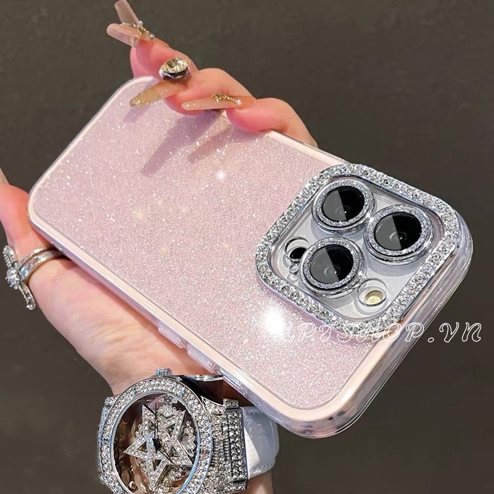 Ốp Điện Thoại Phim Ống Kính Lấp Lánh Cho iPhone 16ProMax 16Plus 15 14 13 12 11 Vỏ Bảo Vệ Chống Sốc