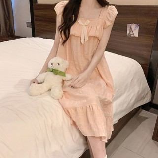 Váy ngủ cho nữ có đệm ngực chất liệu cotton dệt mây mềm mại phong cách nhẹ nhàng dễ thương cho nữ