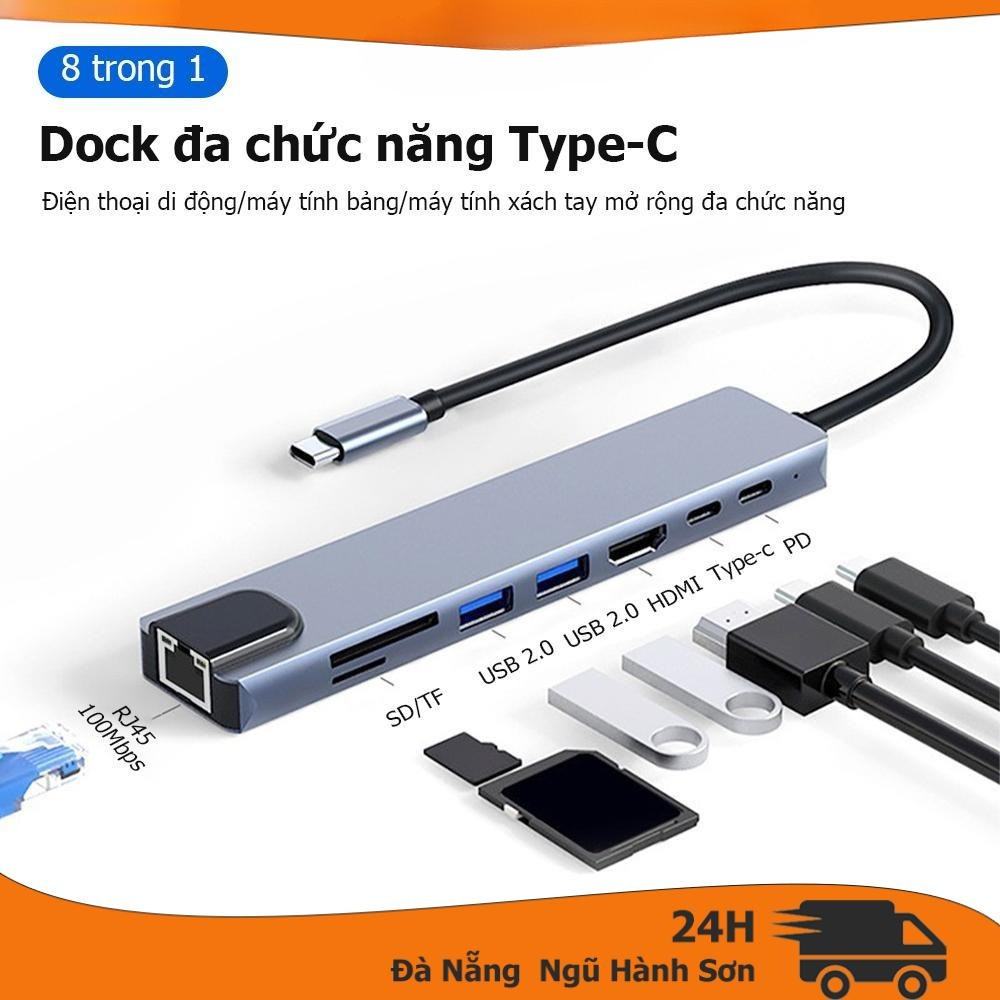 RLY 8 trong 1 USB C HUB Sạc nhanh HDMI Bộ chuyển đổi USB C Đầu đọc thẻ Type C Bộ chuyển đổi HDMI 87W