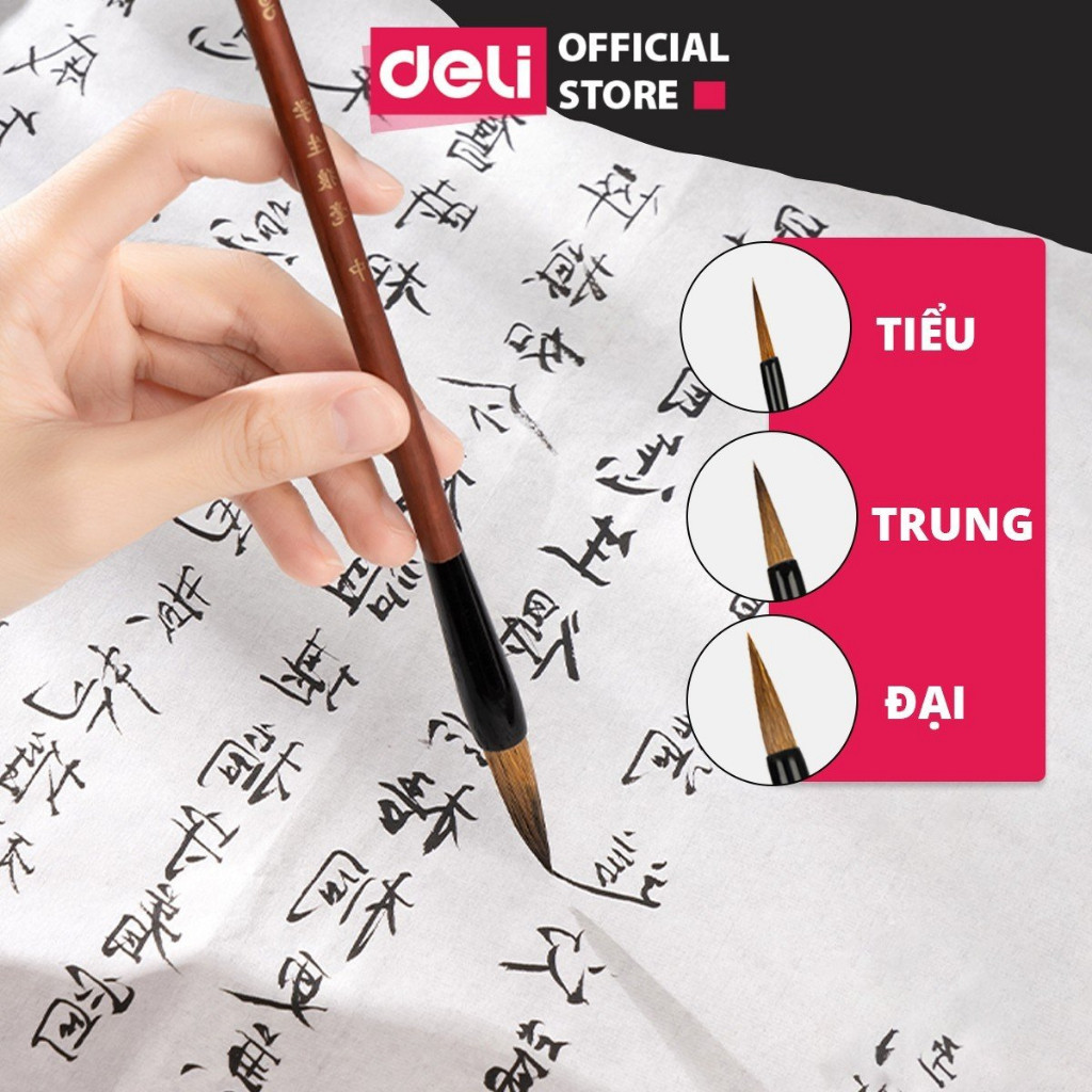 Combo 3 Bút Lông Sói Viết Thư Pháp Deli - Tiểu/Trung/Đại - Viết Chữ Hán, Vẽ Tranh Thủy Mặc Cho Người