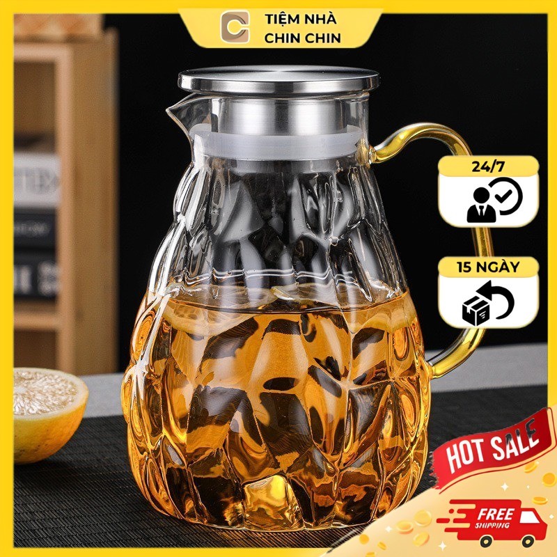 Bộ Bình Nước Thuỷ Tinh NORDIC Lá Chất Liệu Borosiicate Bộ Cốc Bình Thuỷ Tinh Chịu Nhiệt MC4