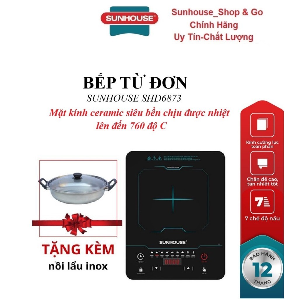 BẾP TỪ ĐƠN SUNHOUSE SHD6873_Tặng Kèm Nồi Lẩu Inox
