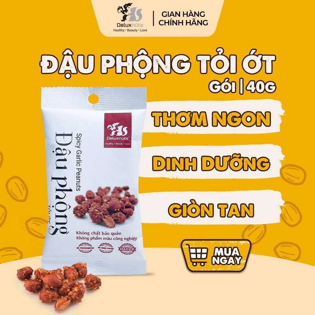 [Hỏa tốc] Gói Đậu Phộng Tỏi Ớt 40g Deluxnuts | Hạt Dinh Dưỡng, Snack Ăn Vặt (Gói 40g)