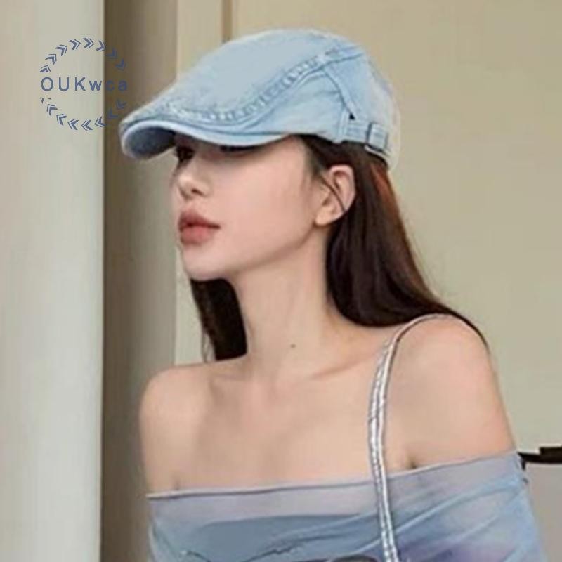 Oukwca Mới Thời Trang Cá Tính Đa Năng Denim Đơn Giản Ngoài Trời Ngắn Eaves Beret Mới