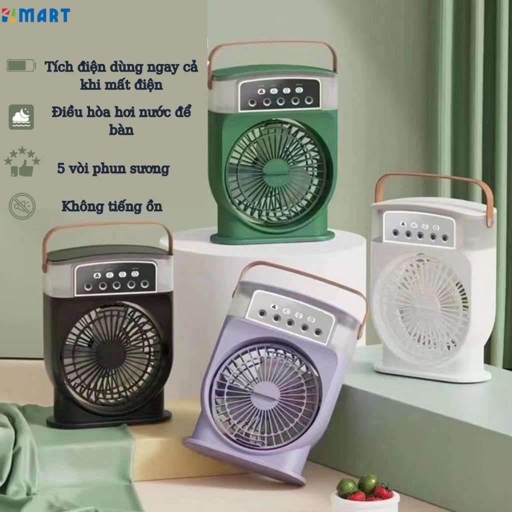 Quạt tích điện mini hơi nước phun sương để bàn có đèn ngủ oudalang 600ml, quạt điều hòa không khí làm mát 3 chế độ gió.