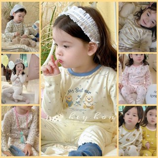 SASHIMIIBABY Bộ đồ mặc nhà, đồngủ cotton dài tay bé trai gái Hey Honey  dài tay phong cách Hàn Quốc 2024