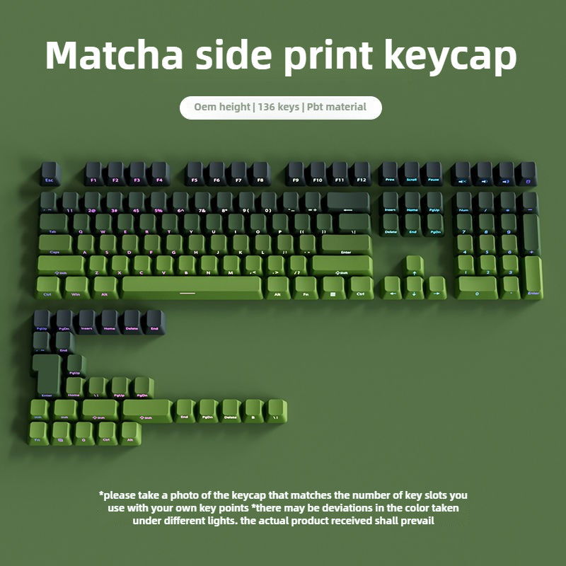 Matcha Side Print Contour Keycap OEM Cherry Profile Shine Through PBT Doubleshot Gradient Color Topo