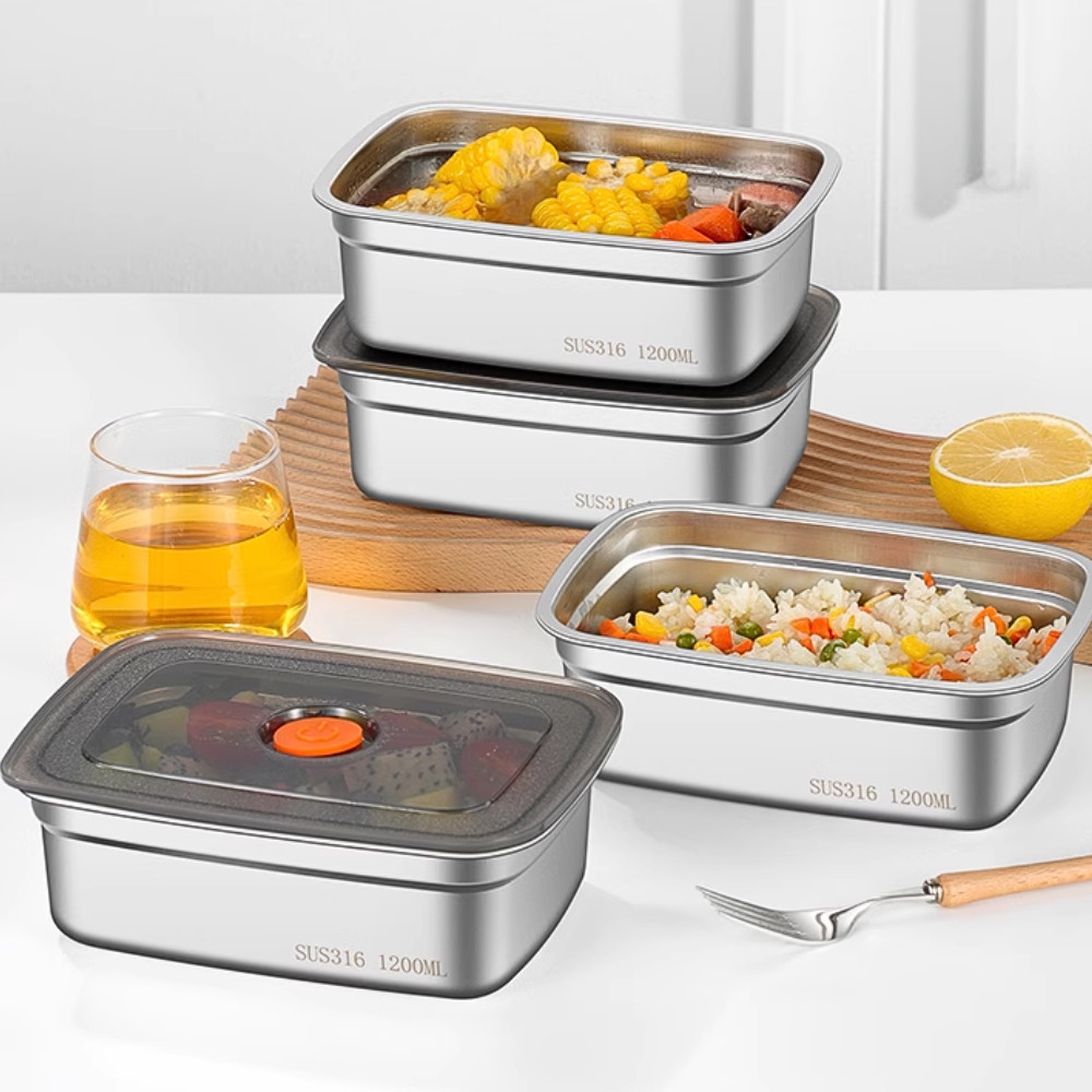 Hộp Đựng Thực Phẩm Inox Cao Cấp , Hộp Khay Inox Đựng Đồ Ăn Để Tủ Lạnh Kèm Nắp Đậy Xịn Xò