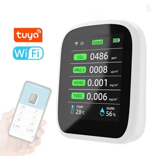 Máy đo chất lượng không khí di động Tuya Wifi 8in1 PM1.0 PM2.5 PM10 CO2 TVOC HCHO Máy kiểm tra nhiệt độ và độ ẩm Màn hình màu LCD Máy dò Carbon Dioxide với màn hình hiển thị thời gian và ngày