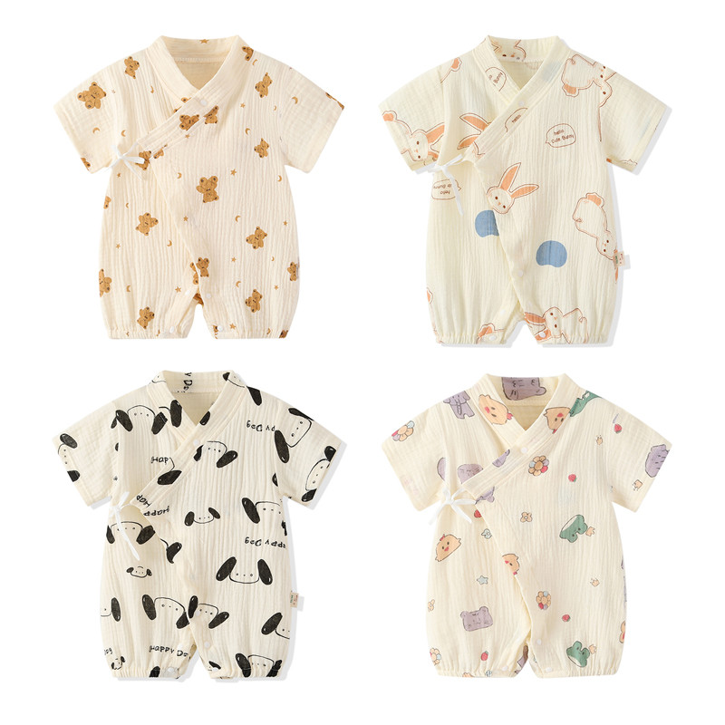 100% cotton, Áo liền quần tay ngắn cho bé,Quần áo trẻ em mùa hè,vải gauze mỏng nhẹ thoáng khí, mát mẻ thoải mái