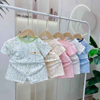 Bộ cộc minky thông hơi thun lạnh cài vai in hình cho bé