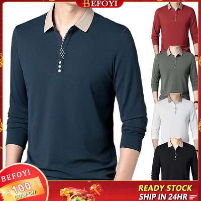 Áo Sơ Mi Polo Nam Màu Trơn Tay Dài Rời Công Sở Cổ Áo WW32