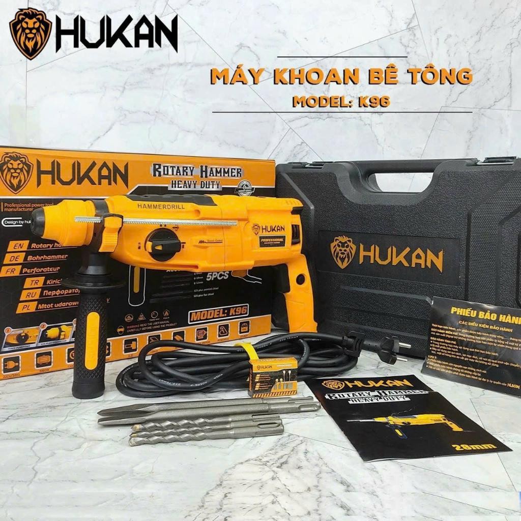 Máy khoan đục bê tông HUKAN K96, 3 Chức năng, Công suất 1050W, Tặng Bộ 5 Mũi khoan và Đục