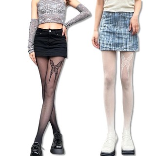 SS24 Bướm In Dài Vớ Cho Phụ Nữ Trắng/Đen-6135 Womens Phù Hợp Với