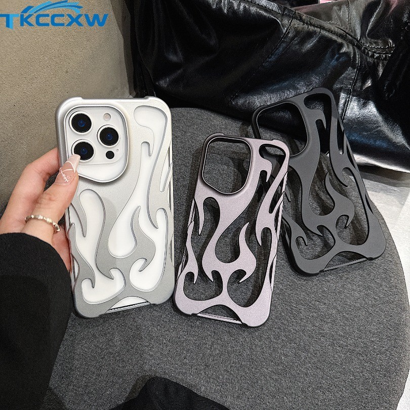Ốp Điện Thoại Họa Tiết Ngọn Lửa 3D Mới Cho iPhone 16 15 13 12 11 14 ProMax 14 15 16 Plus Thời Trang Rỗng Mỏng Chống Sốc Bảo Vệ Mềm