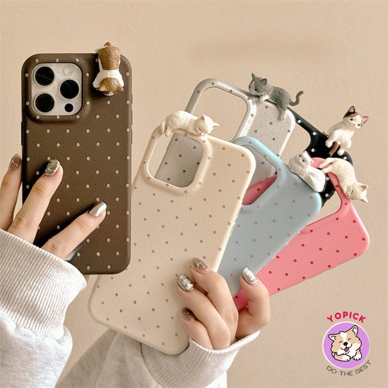 Cho iPhone 16 16 16Pro 16Plus 16Pro Max 11 12 13 14Plus 15Pro XR XS Max 7 8Plus Vỏ Điện Thoại Da Người Yêu Dễ Thương Điểm Sóng 3D Mèo Coulpe Phim Hoạt Hình Vỏ Điện Thoại Nóng Chất Lượng Cao LZW