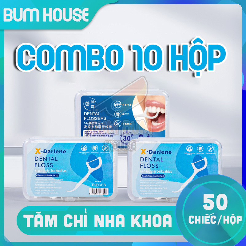 Combo 300/500 Chỉ Tăm Nha Khoa (50 Chiếc/Hộp) Xỉa Răng Vệ Sinh Bảo Vệ Răng Miệng Sạch Sẽ - Bum Bum H