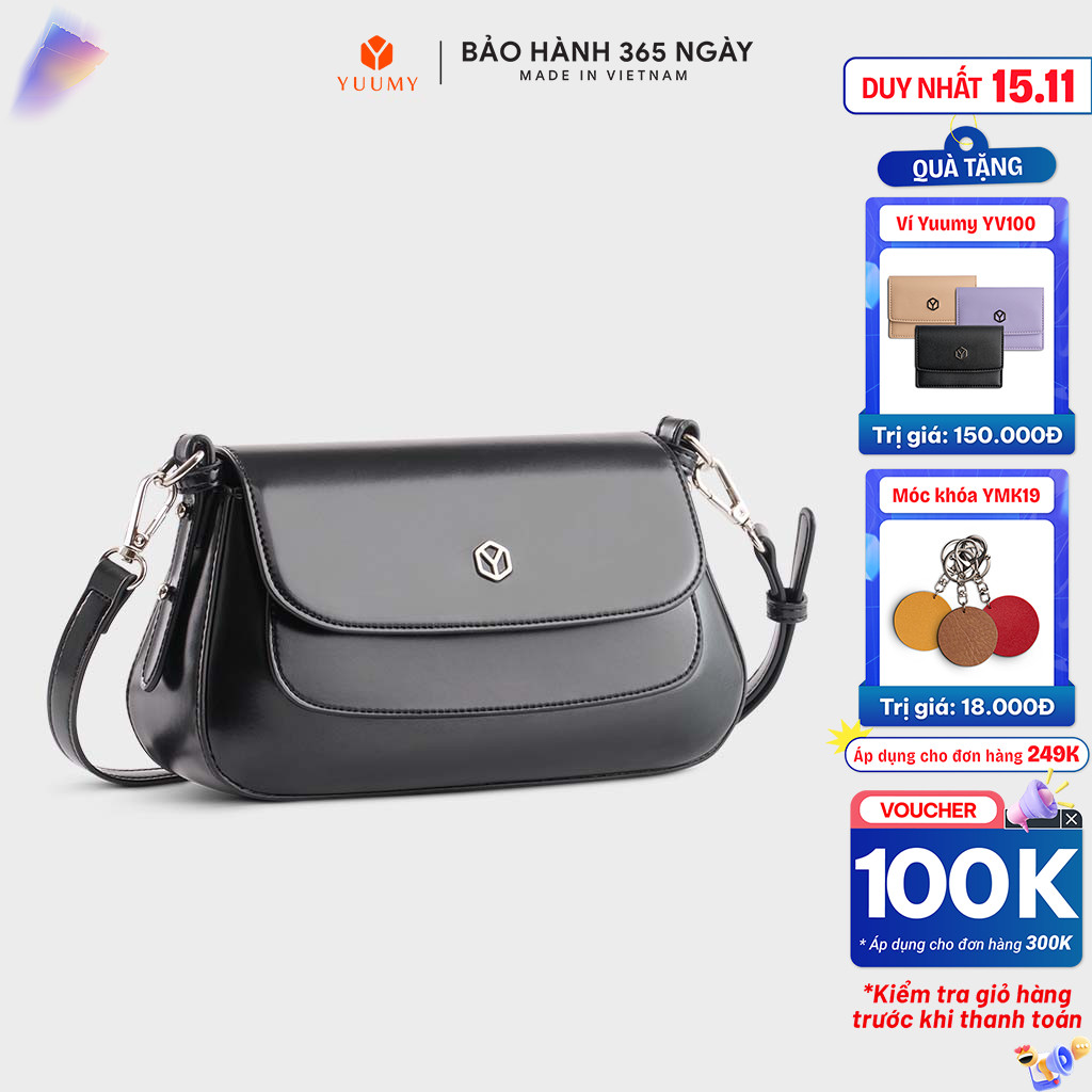 Túi đeo chéo da nữ nắp gập phối viền chỉ thời trang Yuumy Smooth YN252