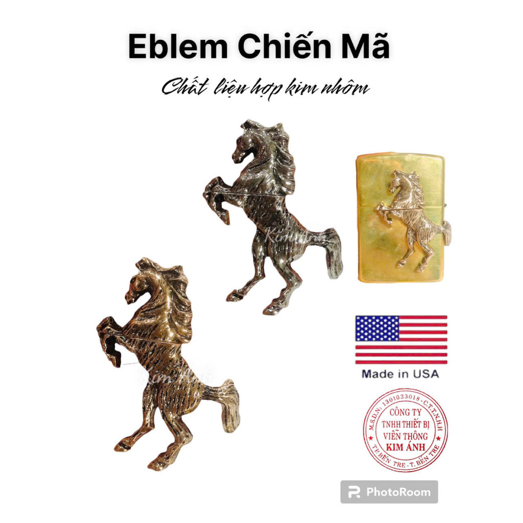 Miếng dán Eblem trang trí Zippo chủ đề Chiến Mã chất liệu hợp kim nhôm, hàng chuẩn zin nhập Mỹ