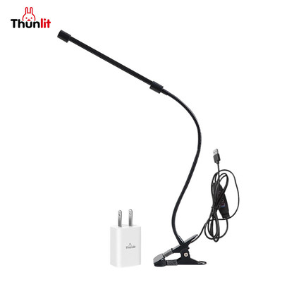 Đèn kẹp đầu giường Thunlit có ống mềm kim loại 7W cắm USB 10 độ sáng 3 nhiệt độ màu