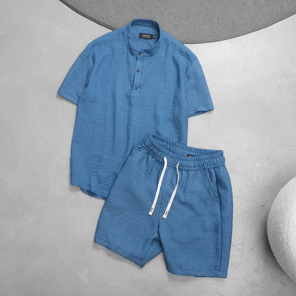 Bộ Đũi Cộc Cao Cấp TOPGU - Quần short đũi + Áo sơ mi đũi cổ Tàu, Thoáng mát, lịch sự và thoải mái tối đa Menswear Nam