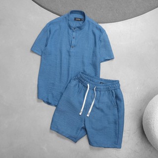 Bộ Đũi Cộc Cao Cấp TOPGU - Quần short đũi + Áo sơ mi đũi cổ Tàu, Thoáng mát, lịch sự và thoải mái tối đa Menswear Nam