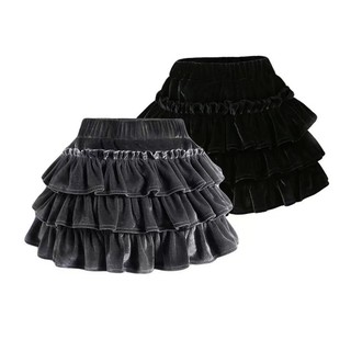 Váy nhung đen cỡ lớn Jiashucheng quần váy ngắn bồng bềnh chữ a tôn dáng gầy cạp cao mẫu mới thu đông cho nữ