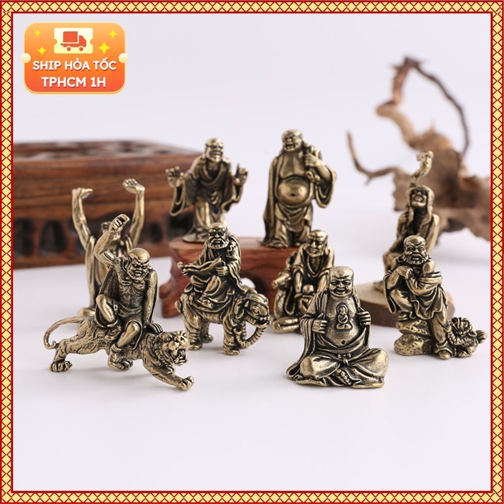 Tượng Nhỏ Bằng Đồng Kiểu Dáng 18 Vị La Hán Trang Trí Trưng Bày Làm Quà Tặng