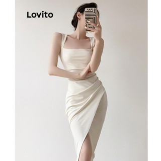 Đầm Lovito màu trơn xẻ tà phía trước phong cách thanh lịch cho nữ LNE58026