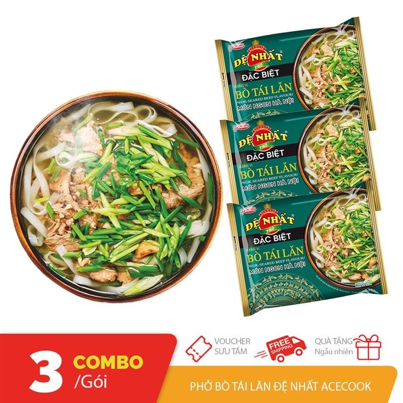 Combo 3 gói phở bò tái lăn Phở Đệ Nhất Acecook món ngon Hà Nội