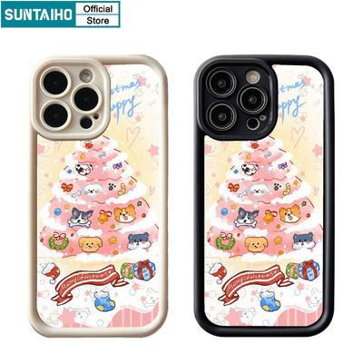 Suntaiho Thẩm Mỹ Dễ Thương Cây Giáng Sinh Họa Tiết Chó Ốp lưng Iphone 16 15 14 13 12 11 Pro Max IP 7 8 Plus Iphon X Xs XR Xs Max Silicon Mềm Cao Cấp Chống Sốc Ốp Lưng