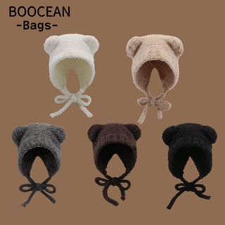  Mũ len tai gấu BOOCEAN có dây thừng Mũ máy bay ném bom dệt kim ấm áp Bảo vệ tai Y2k Mũ len buộc dây 