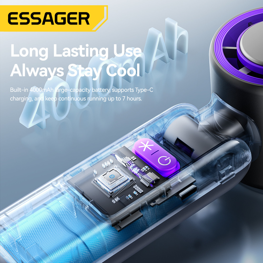 Quạt cầm tay cầm tay làm lạnh tốc độ cao Essager 4000mAh 1 ~ 100 Điều chỉnh tốc độ Quạt Mini Turbo + Đèn pin | BigBuy360 - bigbuy360.vn