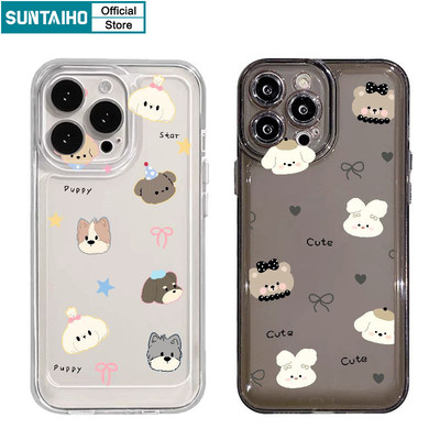 Suntaiho Ốp điện thoại trong suốt họa tiết chó con dễ thương và tinh tế TPU mềm Vỏ chống sốc cao cấp cho iPhone 11 12 13 14 15 16 Pro max IP 7 8 Plus Iphon X Xs XR Xs max