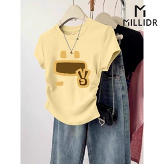 100% Cotton 240g Phong Cách Anime Xếp Ly Áo Thun Nữ Mùa Hè Slim-fit Top