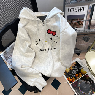 Áo khoác có mũ trùm đầu có dây kéo dành cho nữ Hàn Quốc Ins Áo Hoodie dài tay in hình HelloKitty dễ thương
