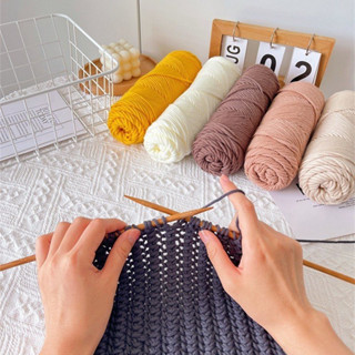 Gói nguyên liệu đan khăn len quàng cổ, combo 4 cuộn len cotton love đan khăn mềm mại