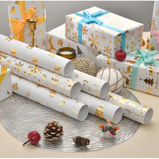  Giấy RETRO cổ điển Gói Quà Giáng Sinh NOEL Nền trắng Họa tiết màu Vàng ánh kim sang trọng sắc nét 
