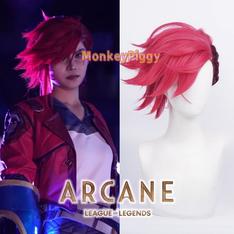 Arcane: Liên Minh Huyền Thoại VI Cosplay Tóc Giả VIOLET màu hồng chịu nhiệt, tặng kèm mũ tóc giả