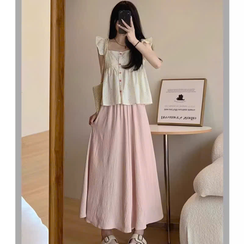 Quần ống rộng dài bigsize nữ chất đũi vân mây một lớp, Quần váy lửng cạp cao lưng chun tiện lợi mát mẻ che khuyết điểm | BigBuy360 - bigbuy360.vn