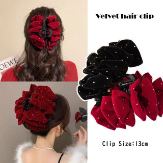 Thanh Lịch Nhung Nơ Tóc Đầy Sao Kim Cương Giả Vuốt Tóc Thời Trang Màu Trơn Kẹp Tóc Cho Nữ