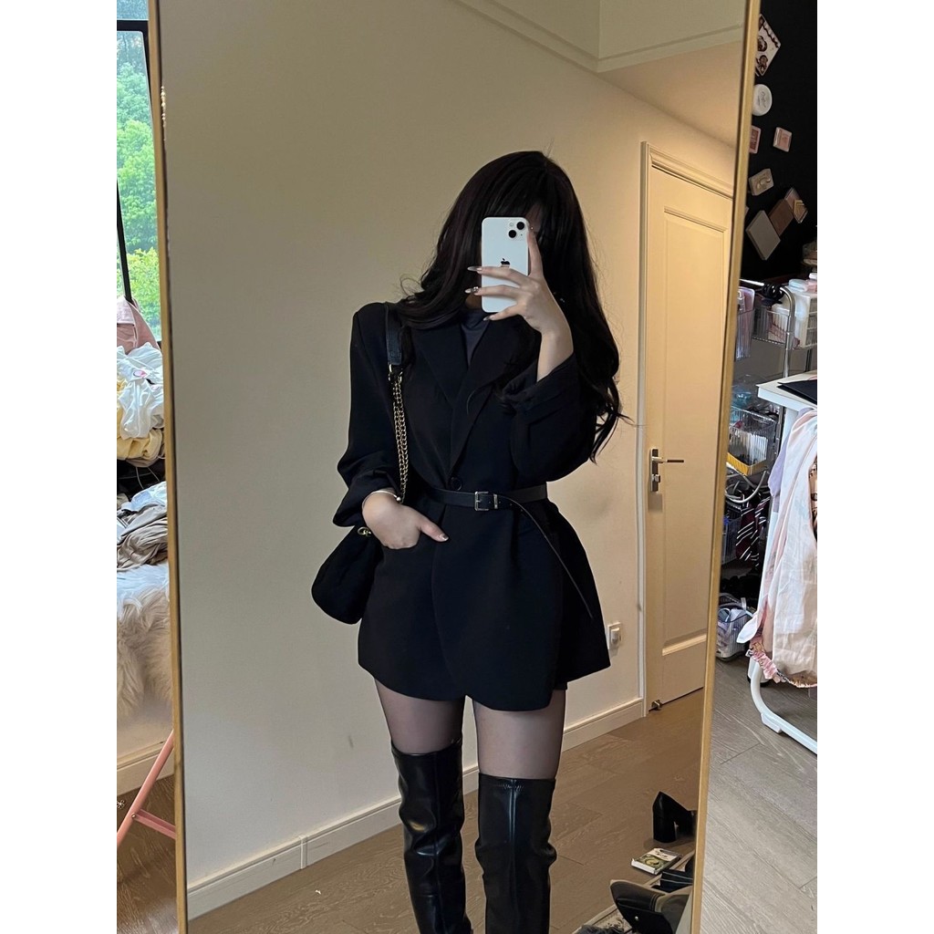 C c1023--Đen Đeo Vai Đệm Blazer Nữ Xuân Thu Phong Cách Hàn Quốc Hoàng Gia Phong Cách Anh Em Gái Nhỏ 