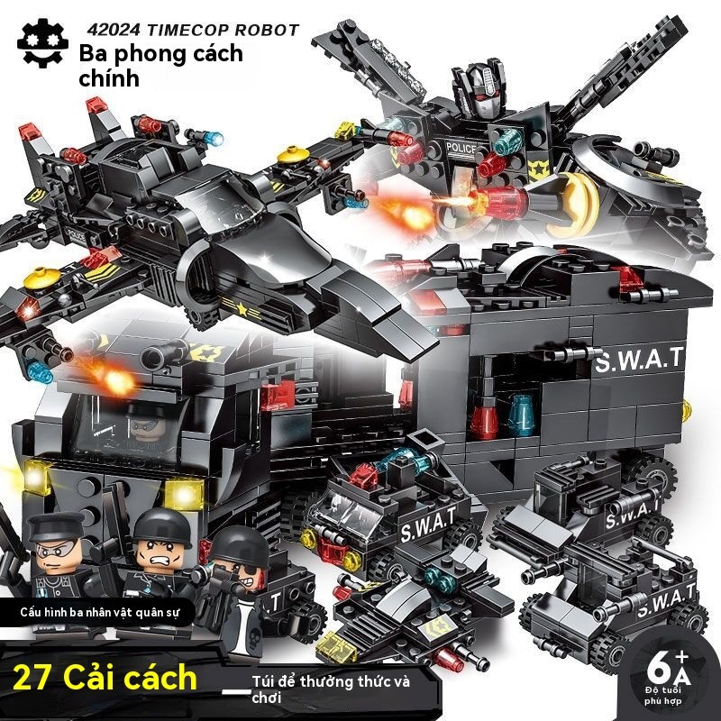 Gạch Lego lắp ráp quân đội SWAT robot thành phố cảnh sát quân đội xe bọc thép cậu bé quà tặng