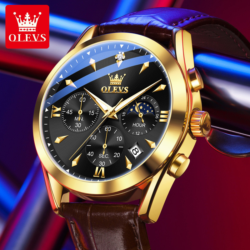 OLEVS 3609 2024 Đồng hồ thạch anh đa chức năng Lịch Chronograph Đồng hồ nam Đồng hồ nam